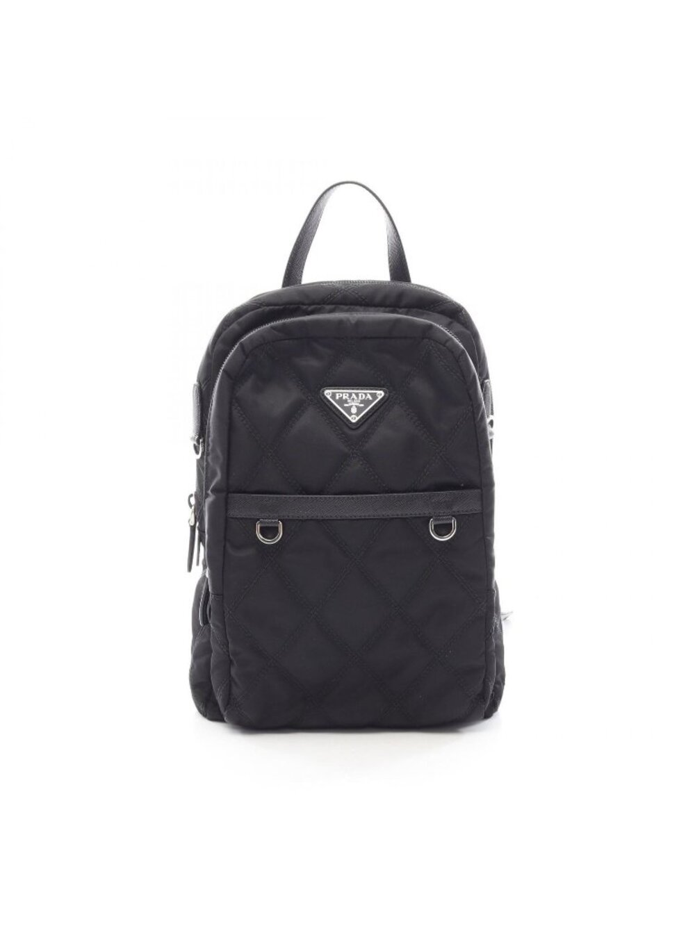 Prada Backpack Tessuto Impuntu Black Nylon Saffiano Leather Triangle Logo